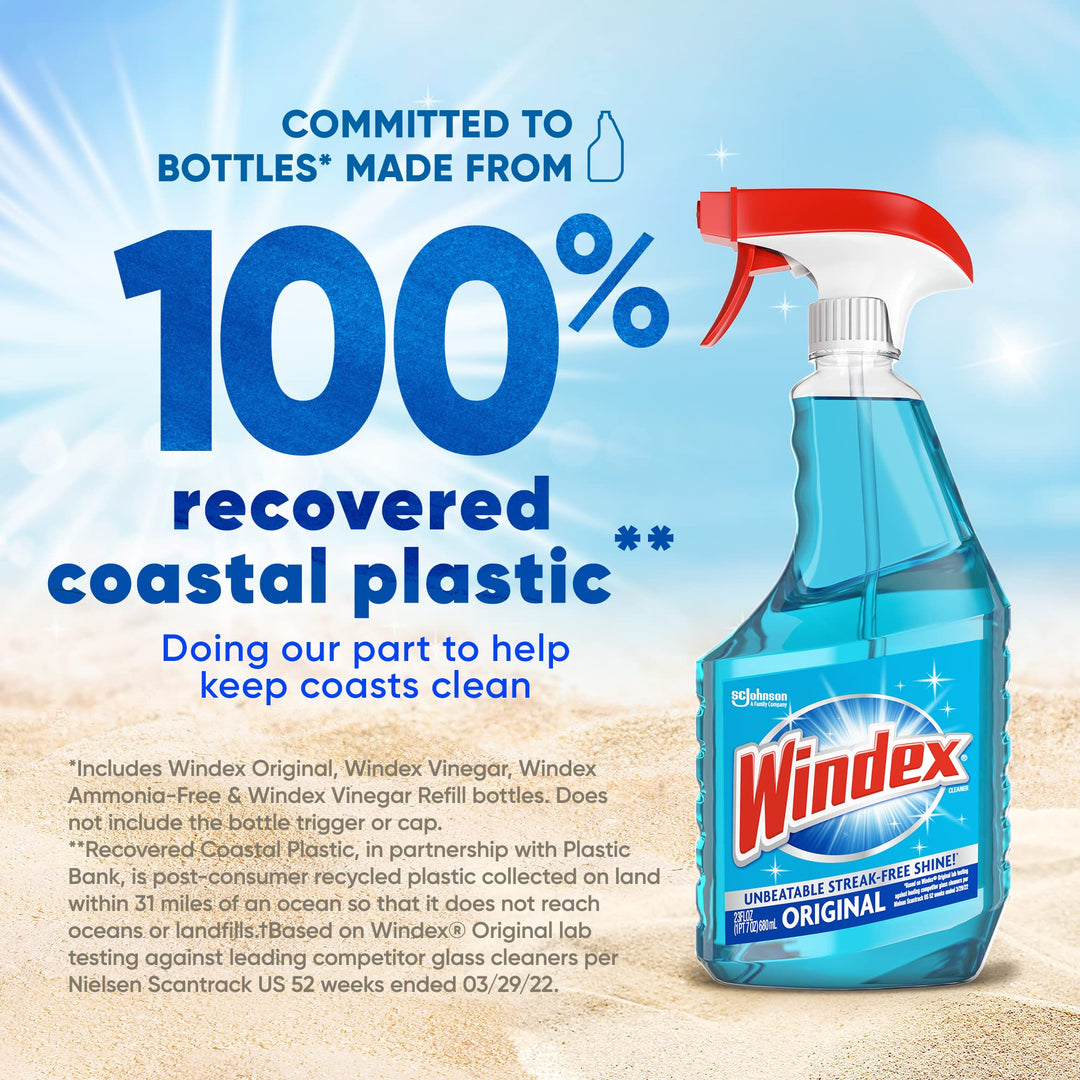 Windex Glass Cleaner Trigger Bottle, Original Blue, 23 