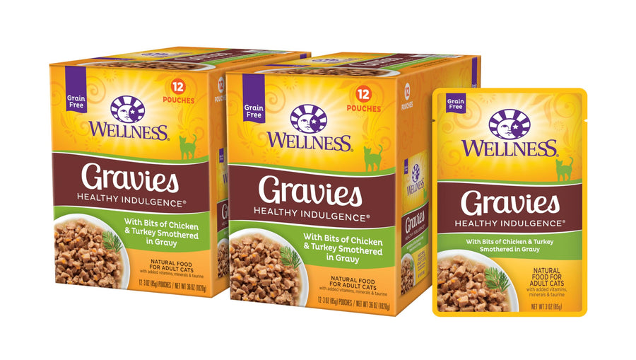 Healthly Indulgence Gravy Adult Wet Cat Food, Natural, Protein-Rich, Grain Free, 3 Ounce Pouch, 24 Pack, (Chicken & Turkey)