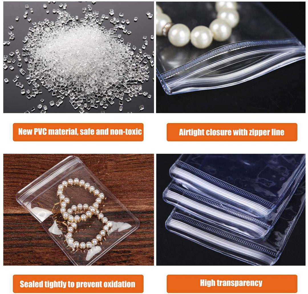 100 Pack PVC Clear Jewelry Anti Oxidation Zipper Bag Antitarnish Plastic Bags for Packaging Jewelry Rings Earrings Transparent Poly Pouch (Clear, 3.14×4.72inch)