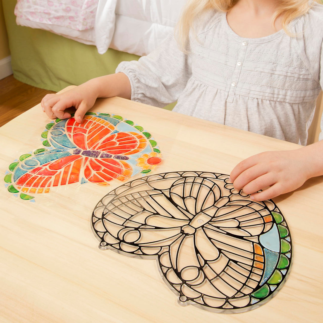 Melissa &amp; Doug Stained Glass Made Easy Activity Kit: Butterfly - 140+ Stickers - Kids Sticker Stained Glass Craft Kit; Sun Catchers For Kids Ages 5+