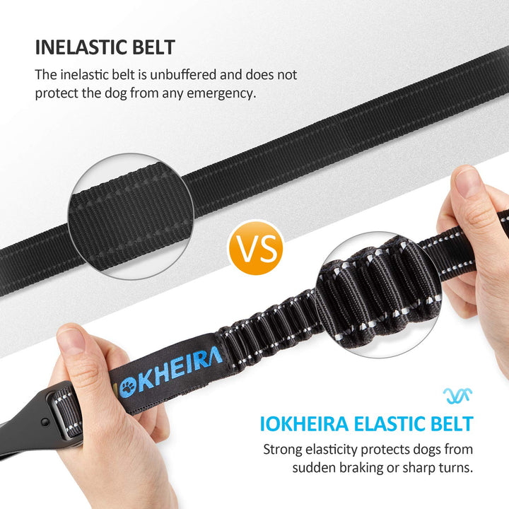 Dog Seat Belt 3-in-1 Car Harness for Dogs Adjustable Safety Seatbelt for Car Durable Nylon Reflective Bungee Fabric Tether with Clip Hook Latch &amp; Buckle, Swivel Zinc Alloy Carabiner (Black)