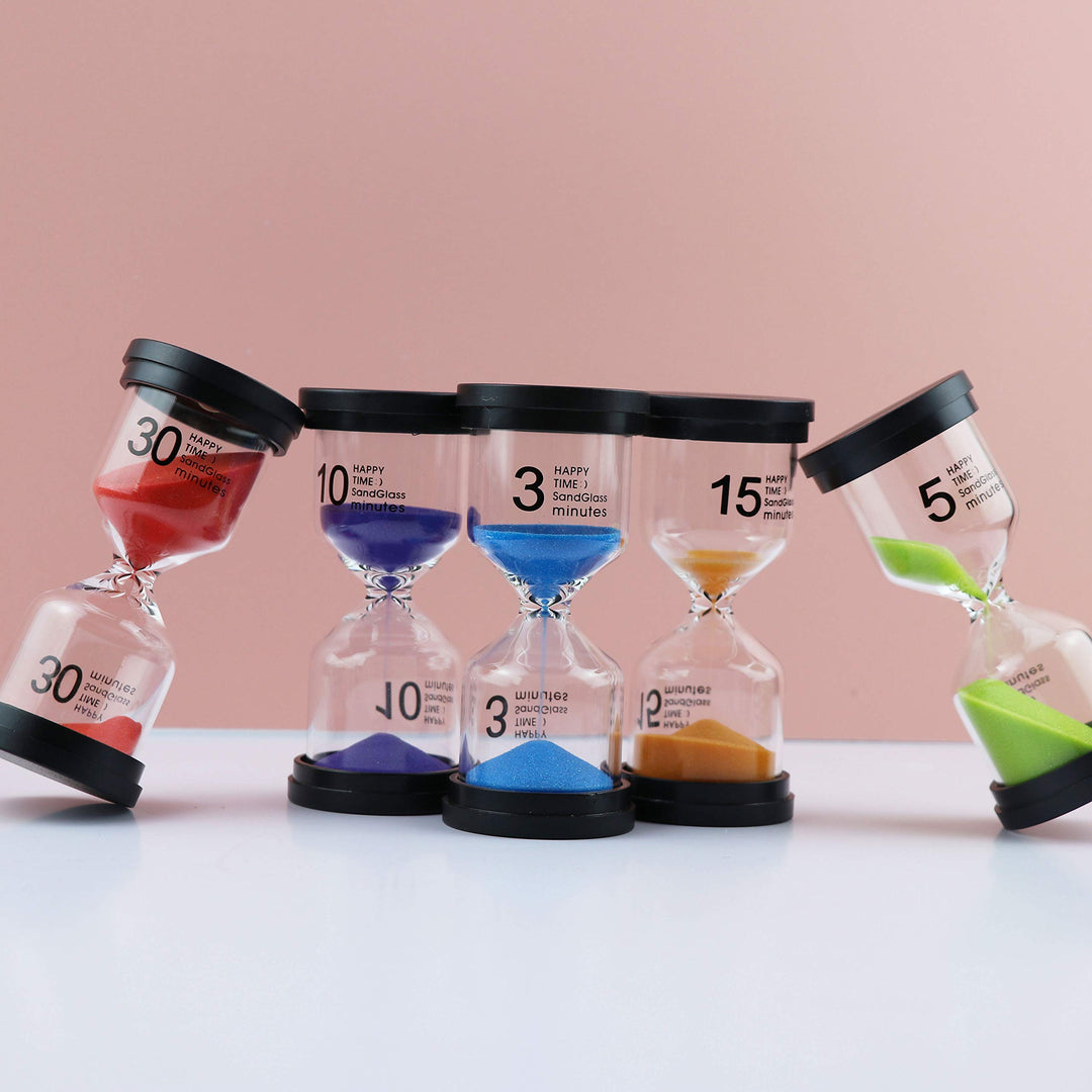 6Pcs--Sand Timers-Small Black Cover Hourglass-6 Color Hourglass Set Includes 1 Minute, 3 Minutes, 5 Minutes, 10 Minutes, 15 Minutes, 30 Minutes