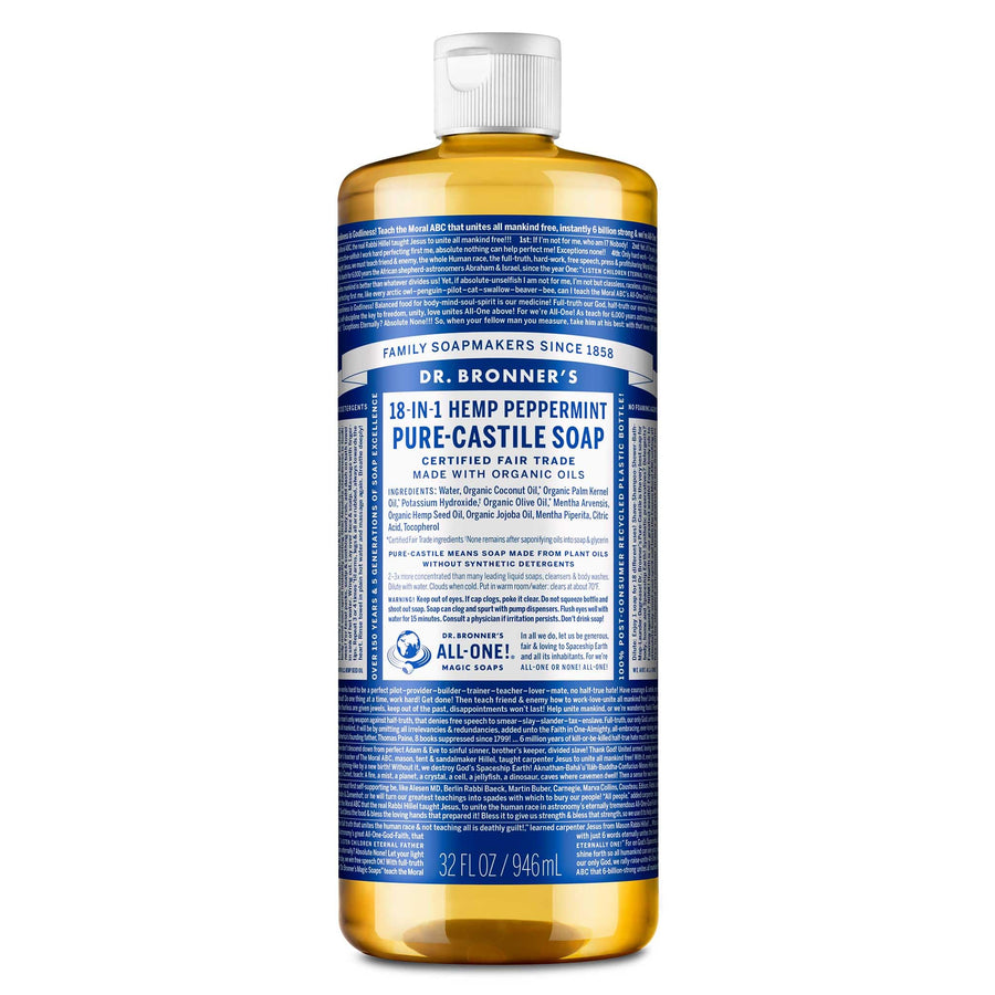 Pure-Castile Liquid Soap- Made with Regenerative Organic Certified Oils- 18-in-1 Uses for Face, Body, Hand, Hair, Laundry & More- Vegan, Non-GMO- All Natural Body Wash- Peppermint,32oz