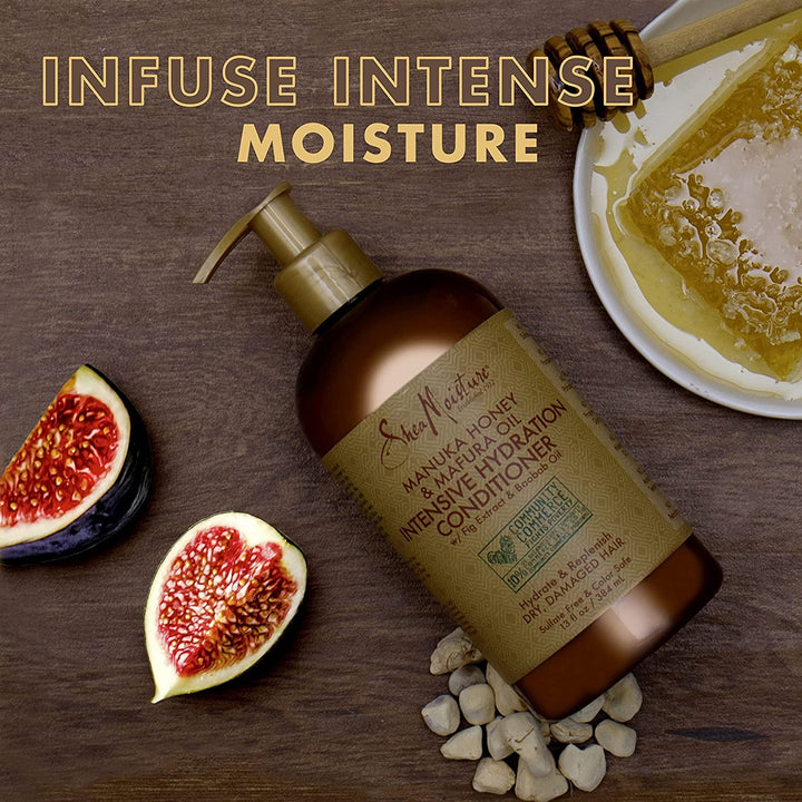 Shea Moisture Conditioner, Sulfate-Free - Manuka Honey &amp; Mafura Oil Intensive Hydration Conditioner for Dry, Damaged Hair Repair with Fig Extract and Baobab Oil, Curly Hair Care, 13 Fl Oz (Pack of 2)