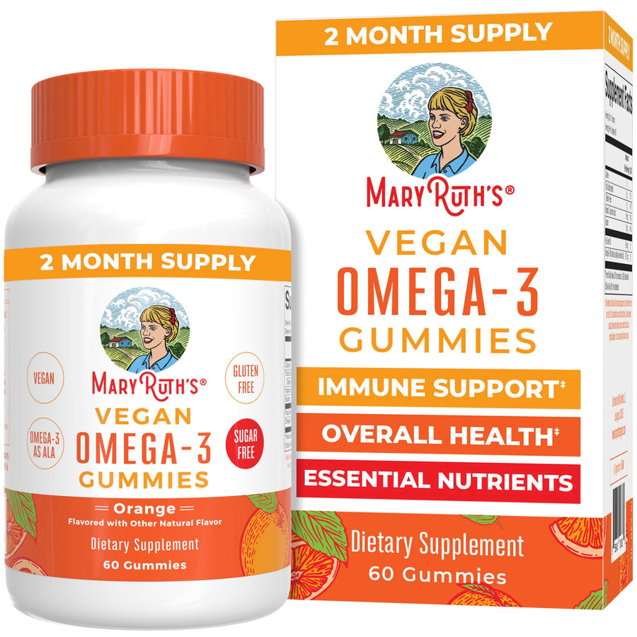 Vegan Omega 3 Gummies for Adults | 2 Month Supply | Sugar Free Supplement with Vitamin C | Flaxseed Oil Immune Support | Overall Wellness | No Fish Taste | 60 Count