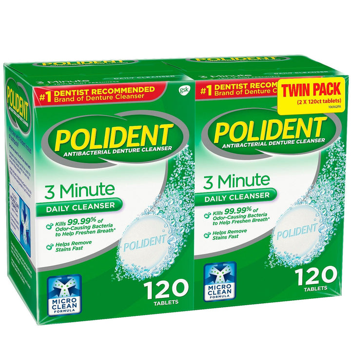 Polident 3 Minute, Antibacterial Denture Cleanser 120 e