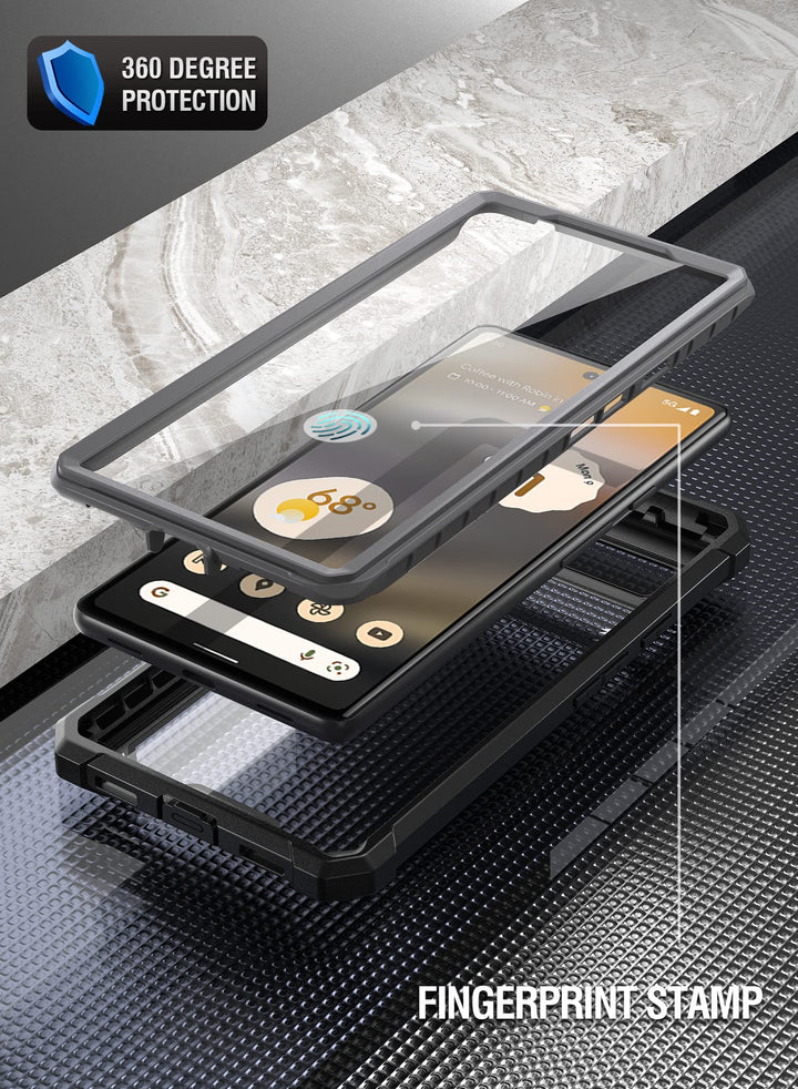 Guardian 6FT Drop Tested Case for Pixel 6A 5G - Built-in Screen Protector, Full Body Hybrid Shockproof, Black/Clear