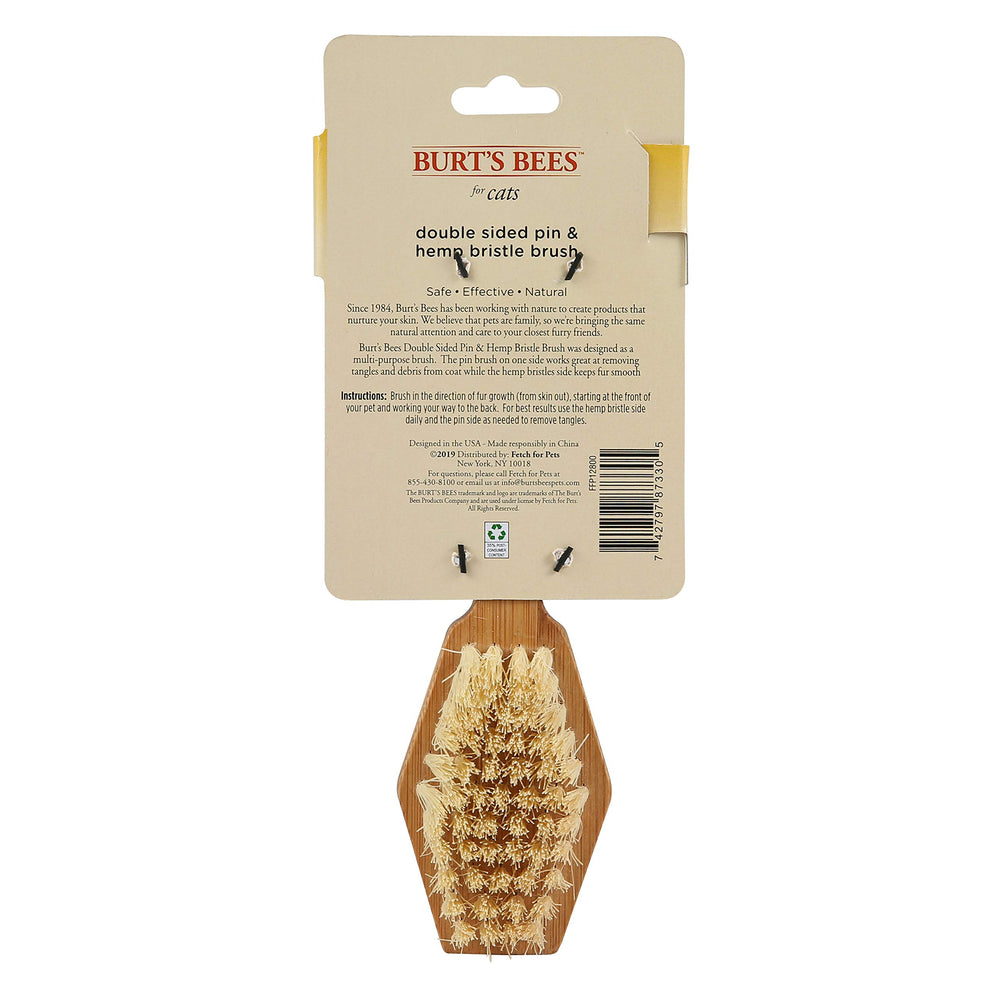 Burt's Bees for Pets Double Sided Pin & Bristle Brush | Removes Loose Fur & Prevents Matting | Ideal for Daily Cat Grooming