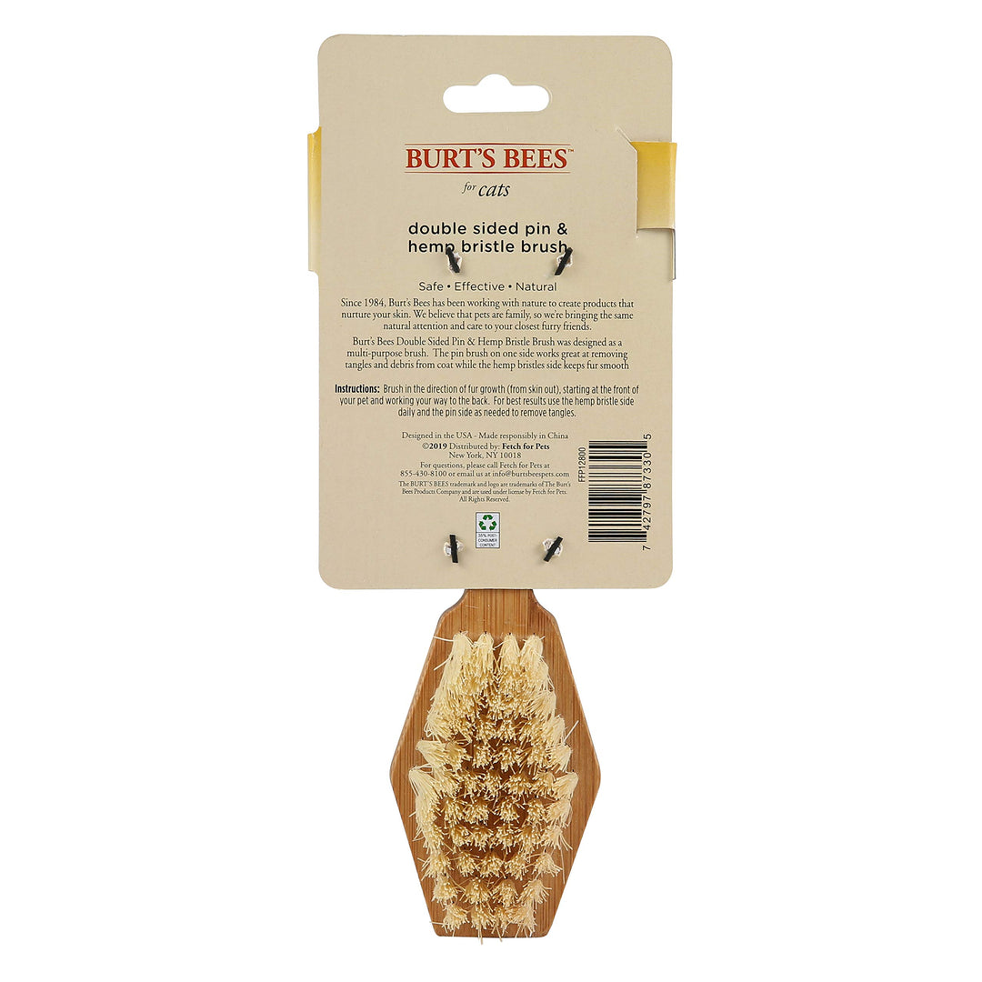 Burt&#39;s Bees for Pets Double Sided Pin &amp; Bristle Brush | Removes Loose Fur &amp; Prevents Matting | Ideal for Daily Cat Grooming