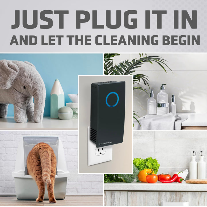 GermGuardian GG1100B Elite Pluggable UV-C Sanitizer and Deodorizer, Kills Germs, Freshens Air and Reduces Odors from Pets, Smoke, Mold, Cooking and Laundry, Germ Guardian Air Purifier
