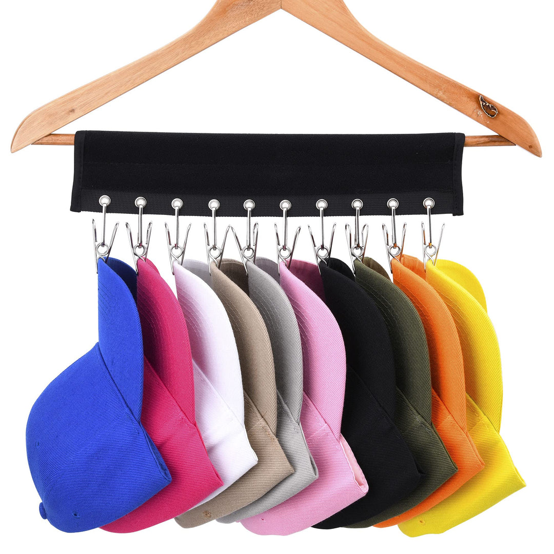 Cap Organizer Rack, 10 Baseball Cap Holder, Hat Organizer Storage for Closet - Change Your Cloth Hanger to Cap Organizer Hanger - Keep Your Hats Cleaner Than a Hat Rack, Pack of 2 Black