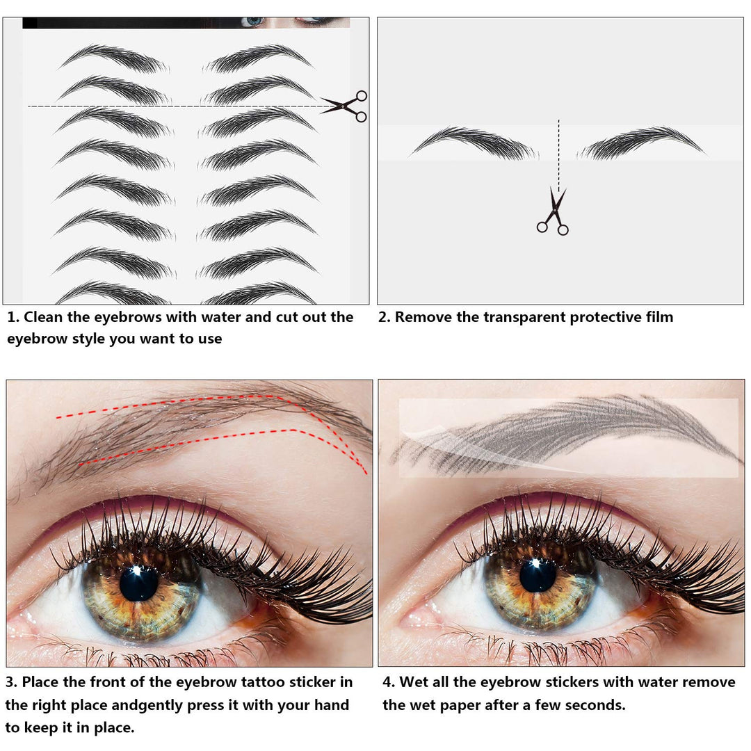 12 Sheets 108 Pairs 4D Hair Like Waterproof Eyebrow Tattoos Stickers Temporary Transfer Brows Decal Peel off Fake Eyebrow Sticker Instant Authentic Brow Decal for Women(Classic Style)