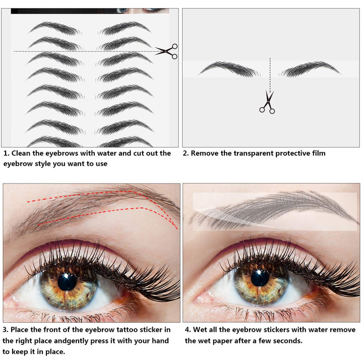 12 Sheets 108 Pairs 4D Hair Like Waterproof Eyebrow Tattoos Stickers Temporary Transfer Brows Decal Peel off Fake Eyebrow Sticker Instant Authentic Brow Decal for Women(Classic Style)