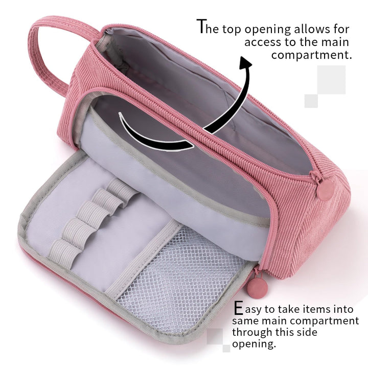 Big Capacity Pencil Case Canvas High Large Storage Pouch Marker Pen Case Simple Stationery Bag School College Office Organizer for Teens Girls Adults Student - Pink