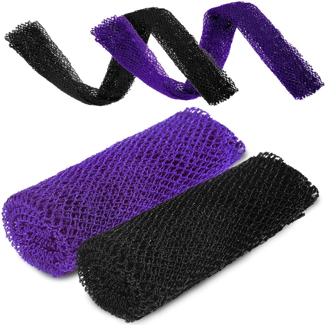 2 Pieces African Exfoliating Net Bath Sponge African Net Long Back Scrubber Body Shower Scrubber Back Scrubber Skin Smoother for Daily Use or Stocking Stuffer (Black, Purple)