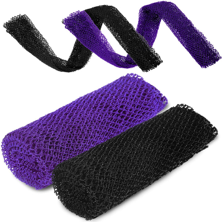 2 Pieces African Exfoliating Net Bath Sponge African Net Long Back Scrubber Body Shower Scrubber Back Scrubber Skin Smoother for Daily Use or Stocking Stuffer (Black, Purple)