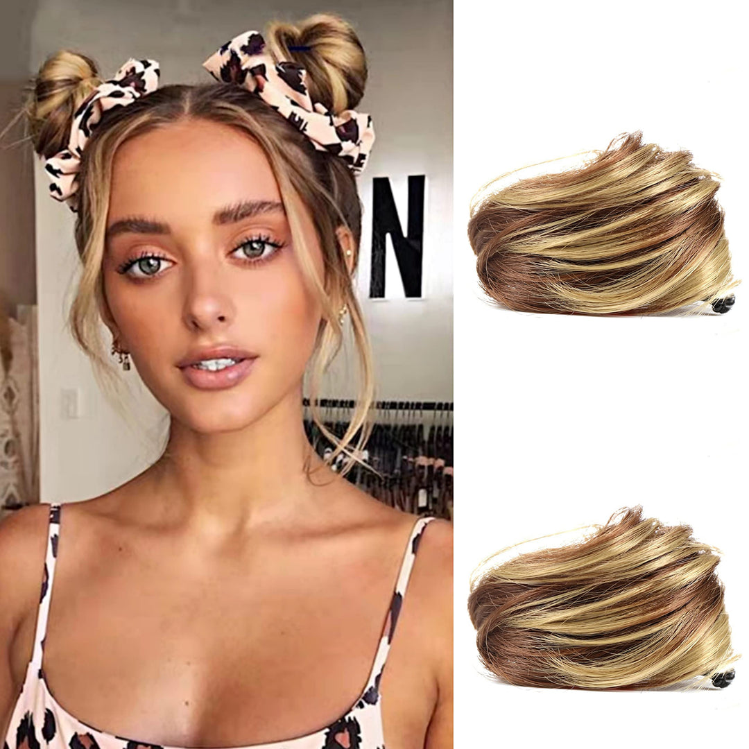 2PCS Cat Ears Hair Donut Chignon Claw Clip in Messy Hair Bun Mini Claw Clip in Updo Bun Extensions Wig Accessory Ponytail Hairpieces for Women and Girls