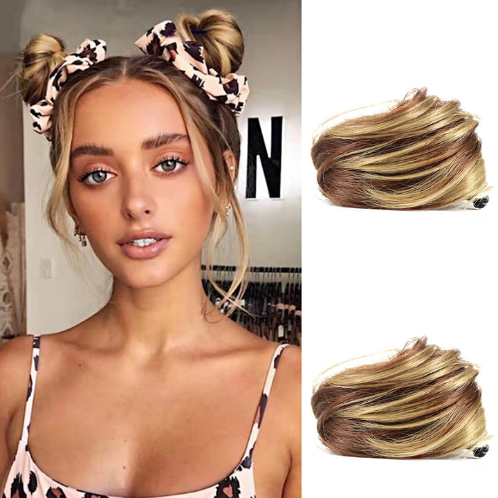 2PCS Cat Ears Hair Donut Chignon Claw Clip in Messy Hair Bun Mini Claw Clip in Updo Bun Extensions Wig Accessory Ponytail Hairpieces for Women and Girls