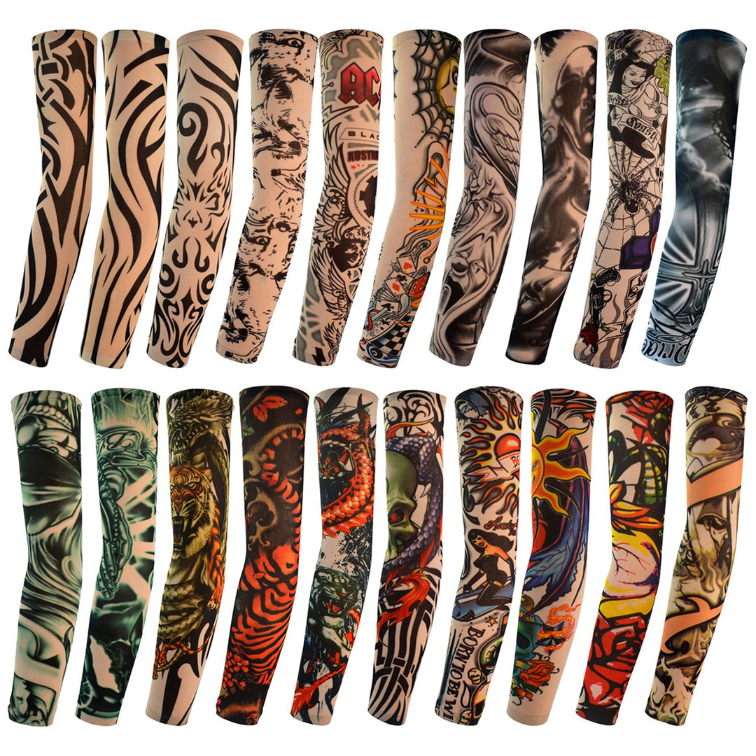20pcs Tattoo Arm Sleeves Temporary Fake Slip on Arm Protector Body Art Arm Stockings Accessories - Designs Tribal, Dragon, Skull, and Etc.