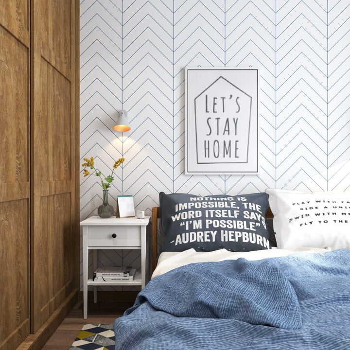 Peel and Stick Wallpaper Boho Wallpaper Modern Stripes Wallpaper for Bedroom Herringbone Wallpaper Blue and White Wallpaper Geometric Wallpaper Self-Adhesive Wallpaper Waterproof Wallpaper 17.7”×118 “