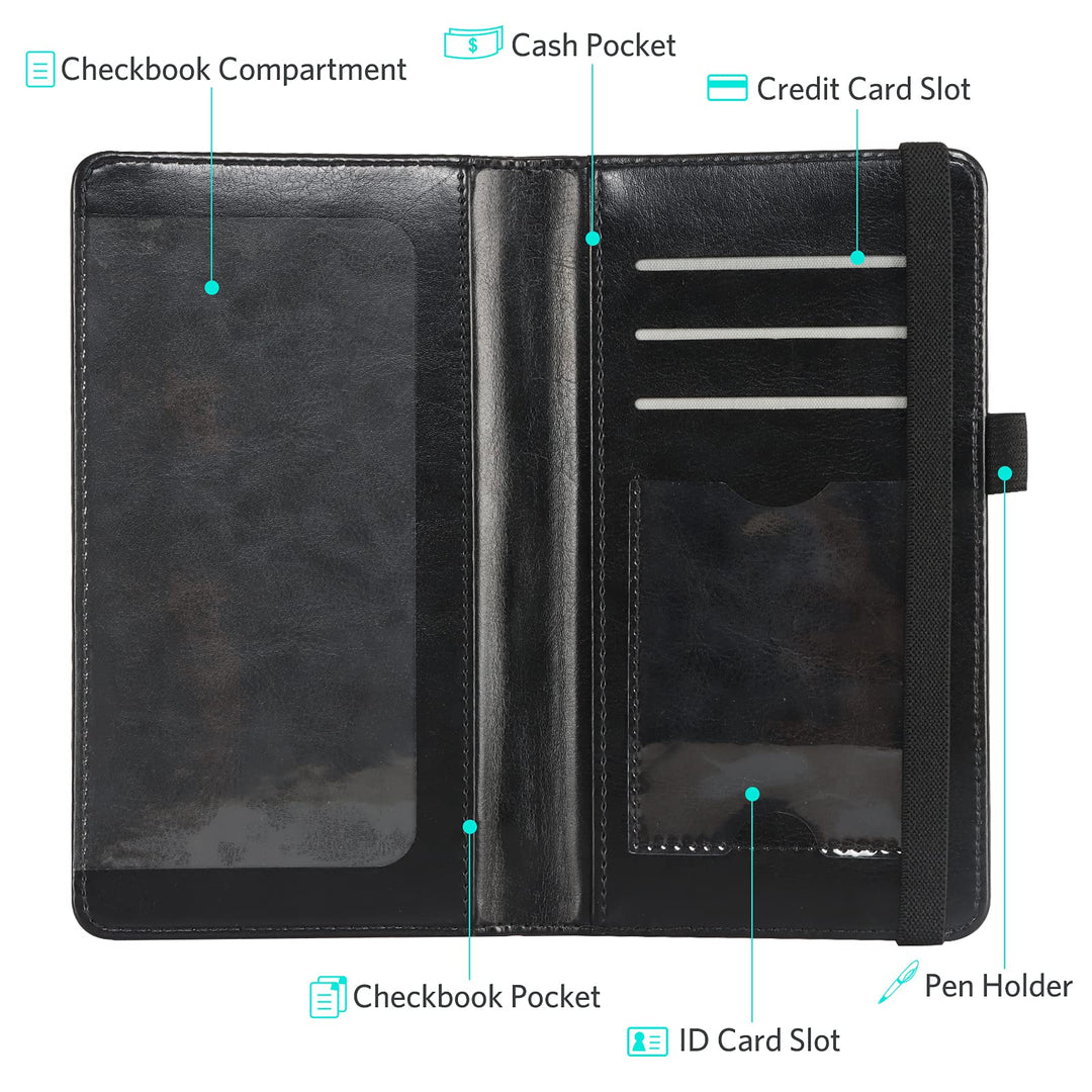 CoBak Premium Leather Checkbook Cover - RFID Blocking, 