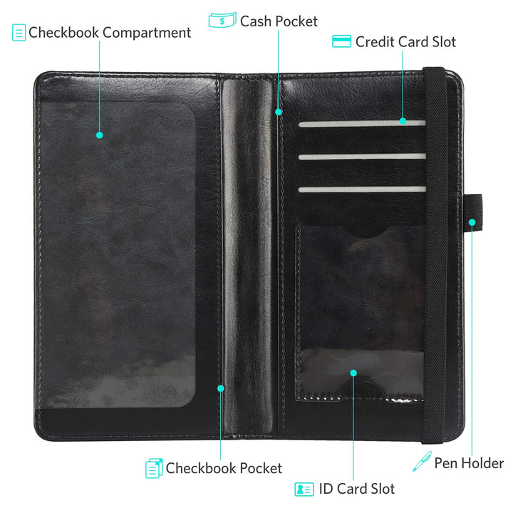 CoBak Premium Leather Checkbook Cover - RFID Blocking, 