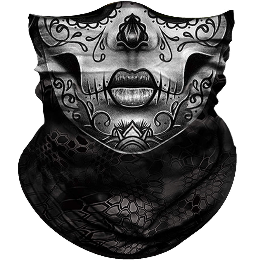 Skull Face Mask for Women Dust Wind UV Sun Protection Seamless Bandana Face Mask for Rave Festival Motorcycle Riding Biker Fishing Hunting Outdoor Running 3D Tube Mask (Gray Flower Face Mask)