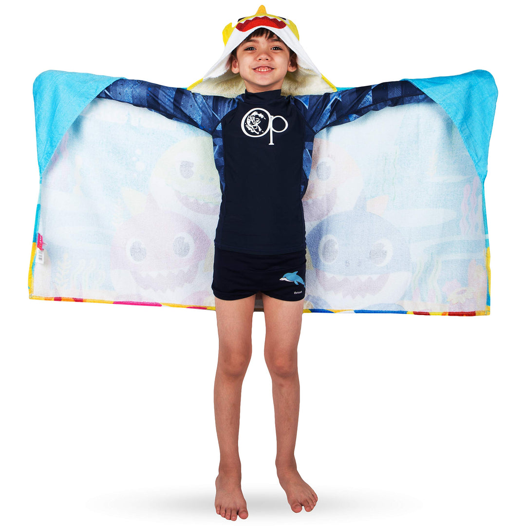 Kids Bath and Beach Soft Cotton Terry Hooded Towel Wrap, 24 x 50, Baby Shark