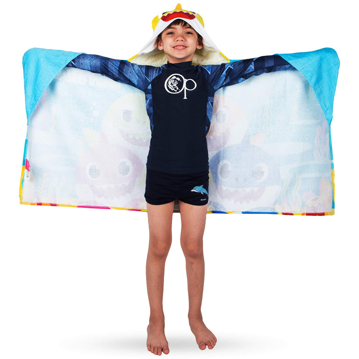 Kids Bath and Beach Soft Cotton Terry Hooded Towel Wrap, 24 x 50, Baby Shark