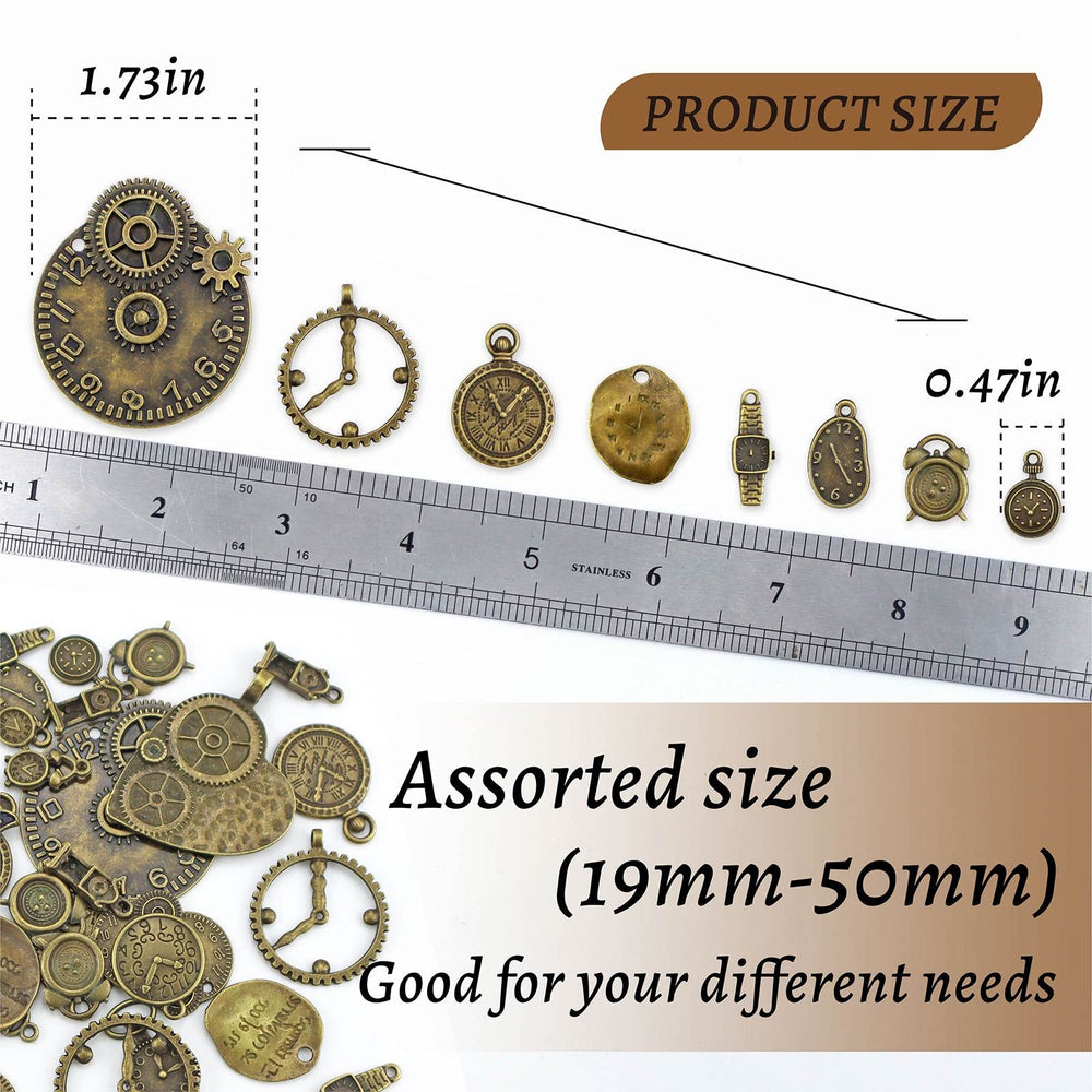 Antiqued Bronze Clock Face Charm Pendant, Wholesale Bulk Lots Mixed Gears Steampunk Charms Pendants DIY for Necklace Bracelet Jewelry Making and Crafting, 100g(38PCS)