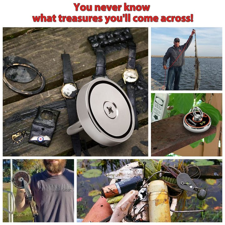 1000 LBS Pulling Force Magnet Fishing Kit Fishing Magnets with Rope, Premum Fishing Magnet Kit for Retrieving in River and Magnet Fishing - 3.54 inch (90 mm) Diameter