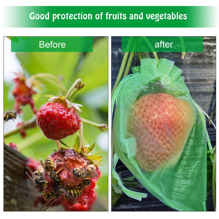 100 Pieces Green Fruit Protection Bags- 6x8 Inch Fruit Netting Bags with Drawstring,Garden Fruit Cover Mesh Bag to Protect Plants from Pest Birds Squirrels