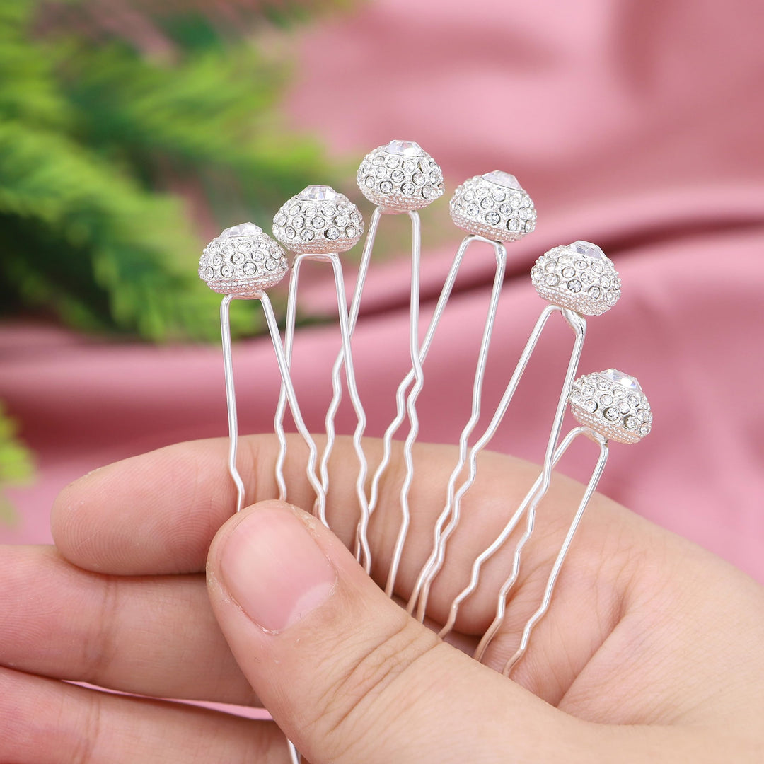 Ammei Silver Bridal Hair Pins Set Of 6 Bobby Pins Style With Sparkly Rhinestone For Wedding Parties