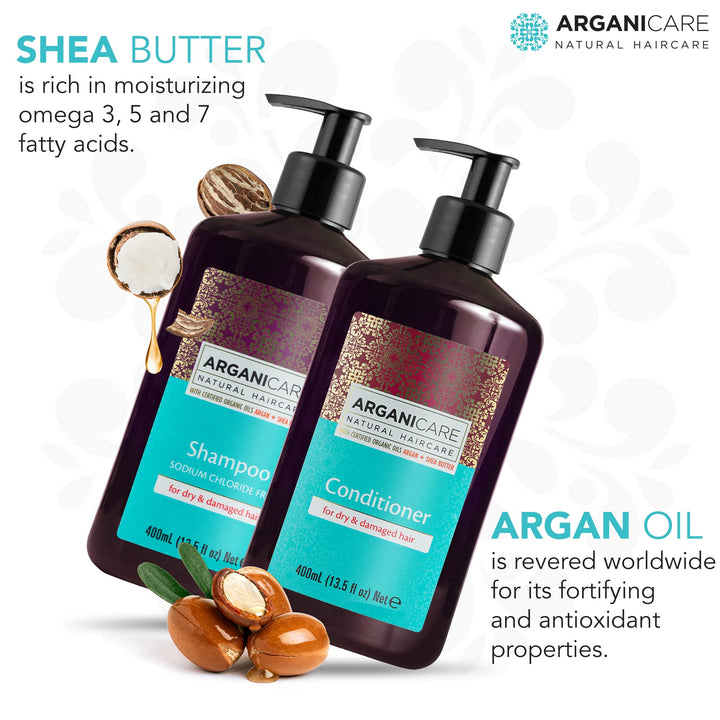 Shampoo And Conditioner For Dry Hair Enriched With Organic Argan Oil And Shea Butter - Value Pack (13.5 Fluid Ounce Each)