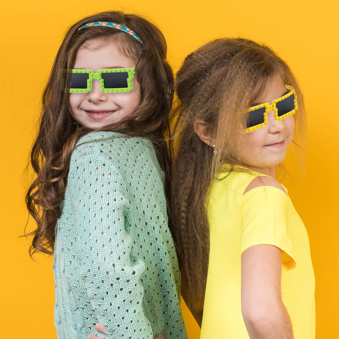 Building Blocks Glasses - Pack of 6 - Block Mania Building Block Glasses with Extra Bricks for Carnival Supplies, Stocking Stuffers and Birthday Party Favors for Kids