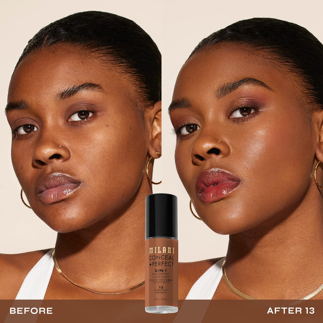 Milani Perfect 2-in-1 Matte, Satin Cruelty-Free Liquid Foundation and Concealer (Chestnut, 1 Fl. Oz.)