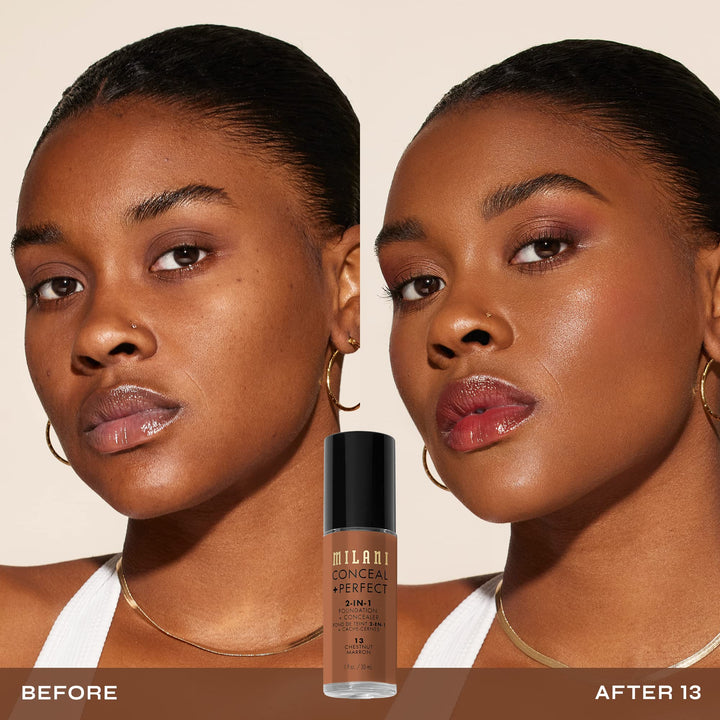 Milani Perfect 2-in-1 Matte, Satin Cruelty-Free Liquid Foundation and Concealer (Chestnut, 1 Fl. Oz.)