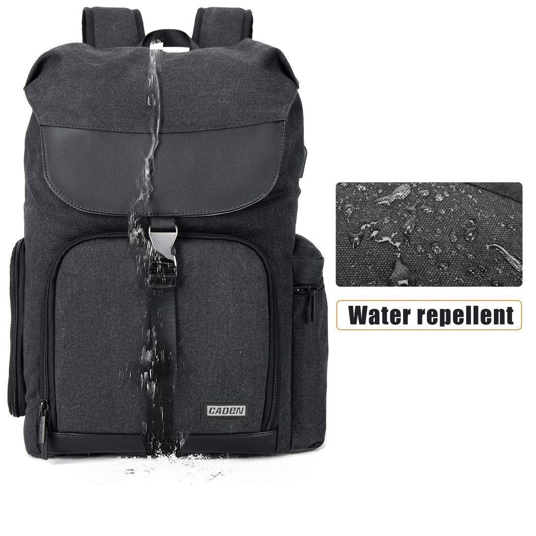 Camera Backpack Canvas Camera Bag for DSLR/SLR Mirrorless Camera with 15.6 inches Laptop Compartment, Camera Case Compatible for Sony Canon Nikon Cameras and Lens Tripod Waterproof Black