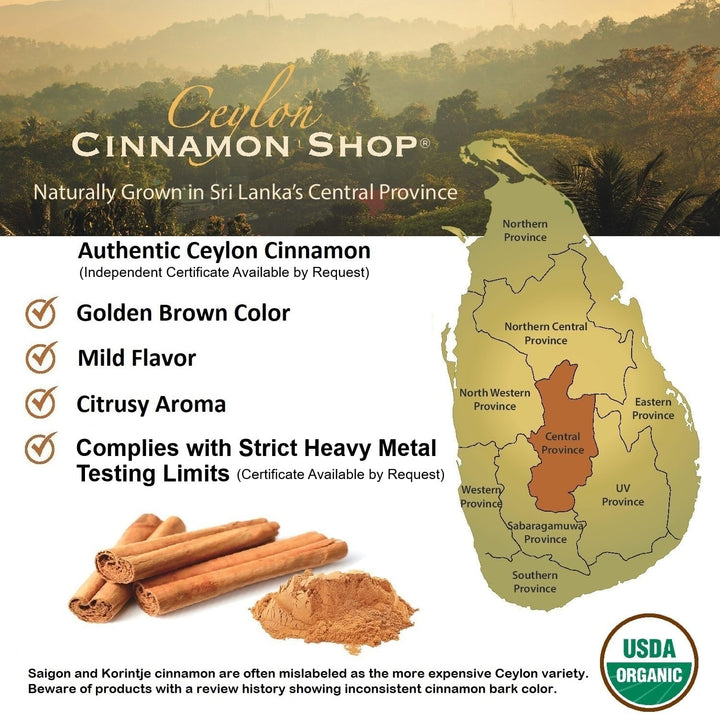 Organic Ceylon Cinnamon (100% Certified) Supplement, 90 Capsules