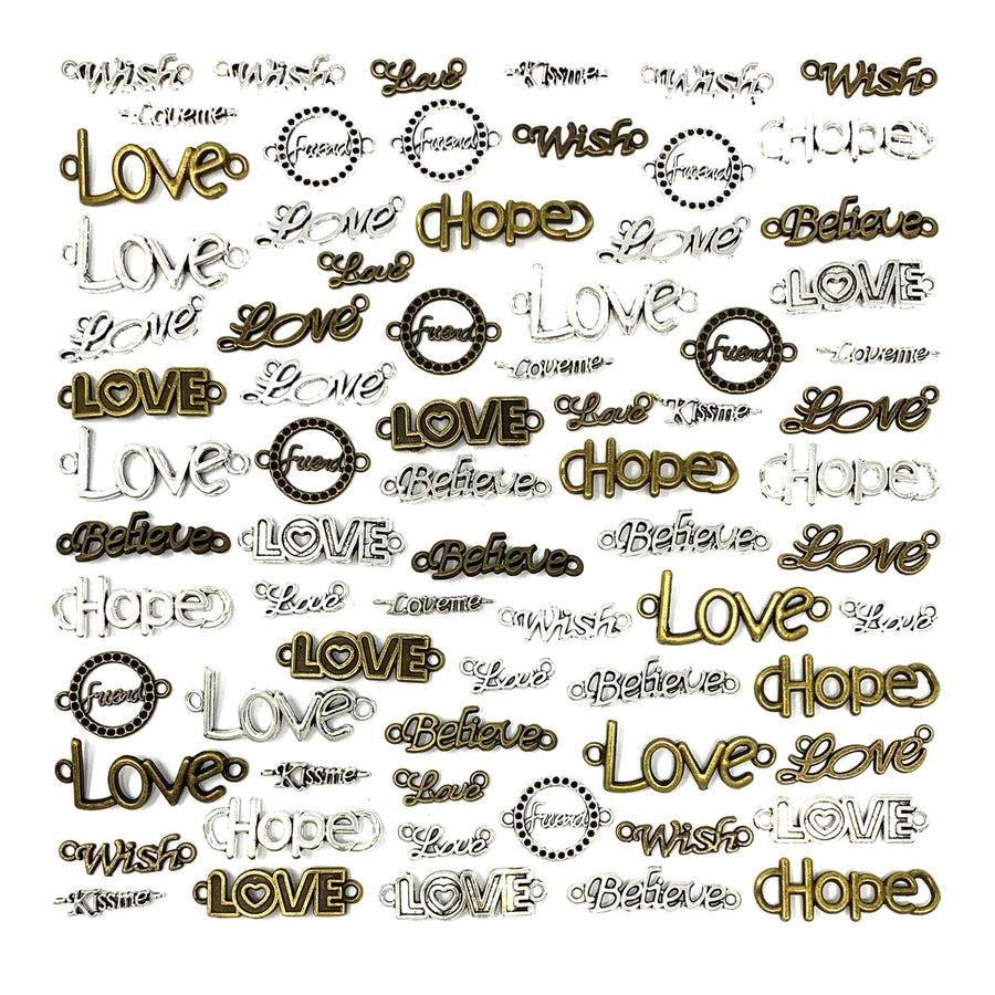 72pcs Mixed Word Letter LOVE HOPE Believe Wish Kissme Connector Link Charms Pendants DIY for Necklace Bracelet Jewelry Making