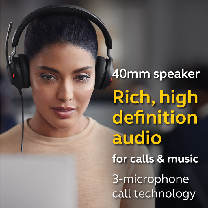 Jabra Evolve2 40 UC Wired Headphones, USB-A, Stereo, Black – Telework Headset for Calls and Music, Enhanced All-Day Comfort, Passive Noise Cancelling Headphones, UC-Optimized with USB-A Connection