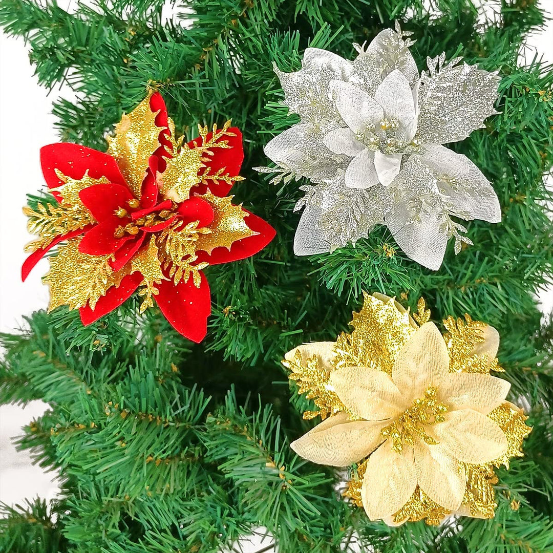 Pack of 12 Silver 5 Inch Glitter Flower Shape Christmas
