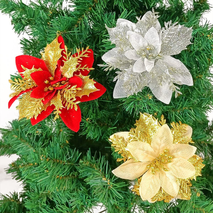 Pack of 12 Silver 5 Inch Glitter Flower Shape Christmas