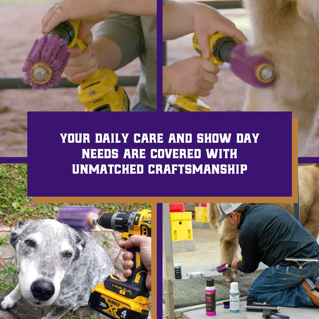 Mini Roto Brush for Livestock, Wool/Hair Stimulating and Grooming Brush for Goat Sheep Cattle, Use with Drill, Coat Deshedding Tool