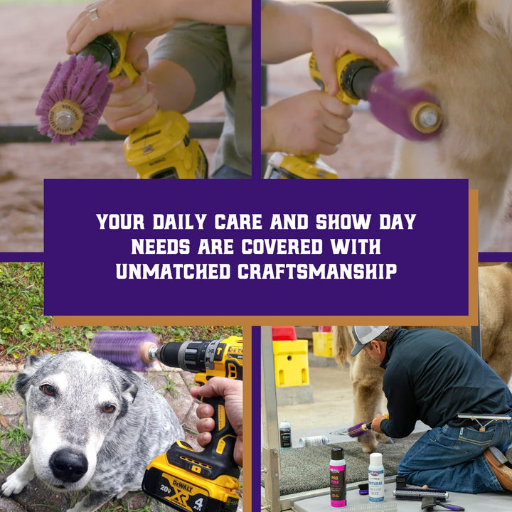 Mini Roto Brush for Livestock, Wool/Hair Stimulating and Grooming Brush for Goat Sheep Cattle, Use with Drill, Coat Deshedding Tool