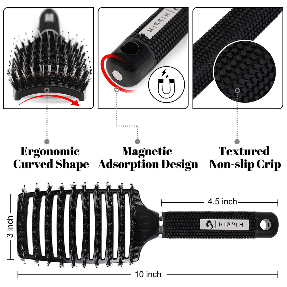 Boar Hair Brushes 2 Pack, Suitable for Men, Women & Kids’ Long Curly Wet or Dry Hair, Hairbrush for Thick Hair Can Adds Shine and Makes Hair Smooth