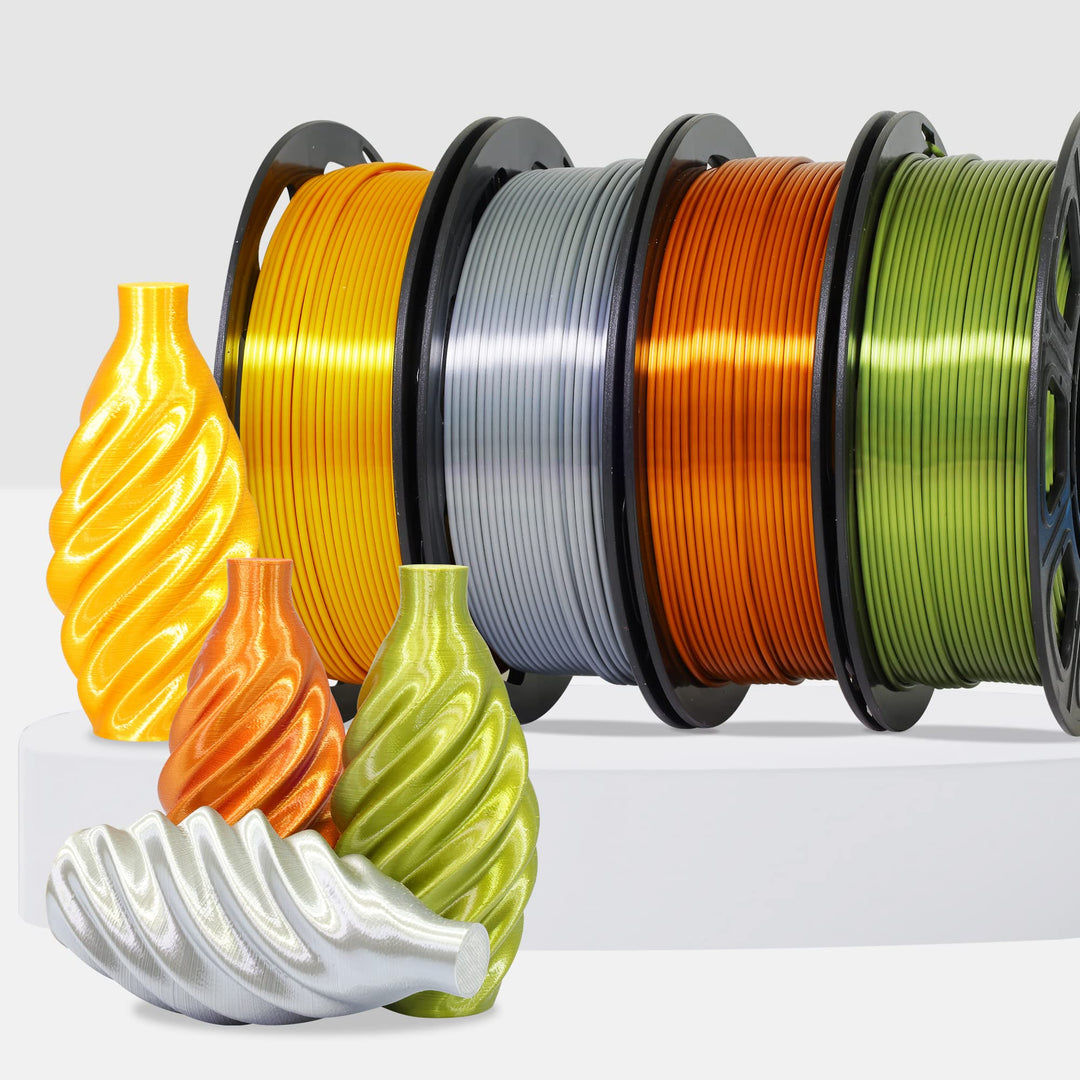 Shiny Silk Multicolor Rainbow PLA Filament, 1.75mm Metallic Gradient 3D Printing Material 0.5kg/Spool Total 3 Spools 1.5kgs, Filament Bundle Package with Extra Accessory 3D Print Stick Tool