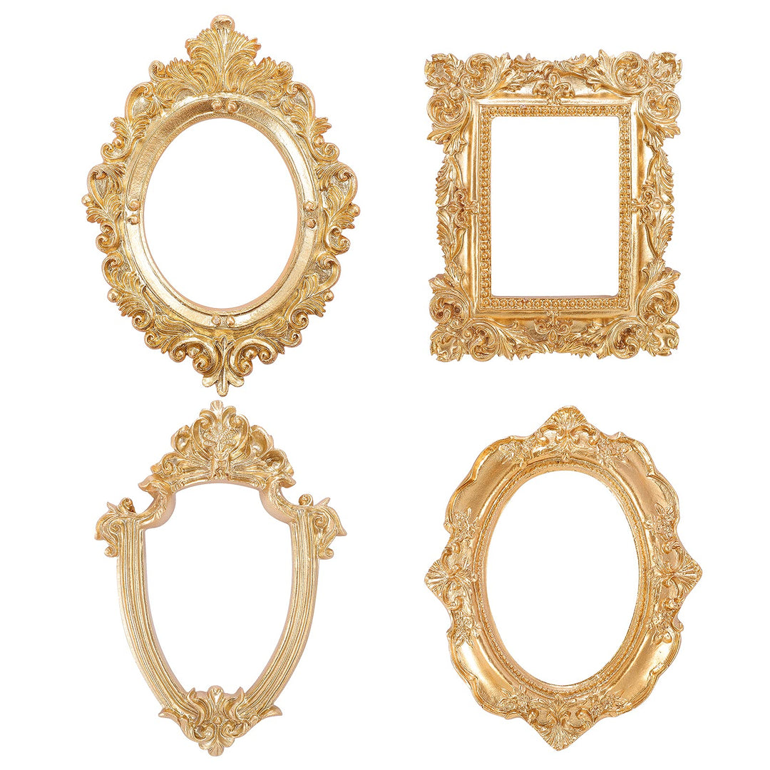 4 Pcs Vintage Resin Picture Frame Mini Gold Frames Antique Photo Frame Wall Hanging Photo Frame Oval Rectangle Baroque Frames Christmas Holiday Home Decor