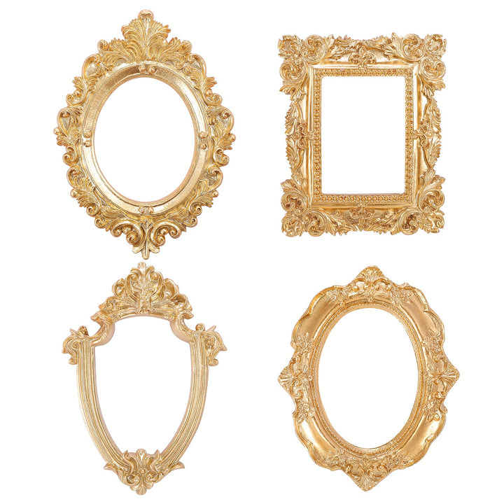 4 Pcs Vintage Resin Picture Frame Mini Gold Frames Antique Photo Frame Wall Hanging Photo Frame Oval Rectangle Baroque Frames Christmas Holiday Home Decor