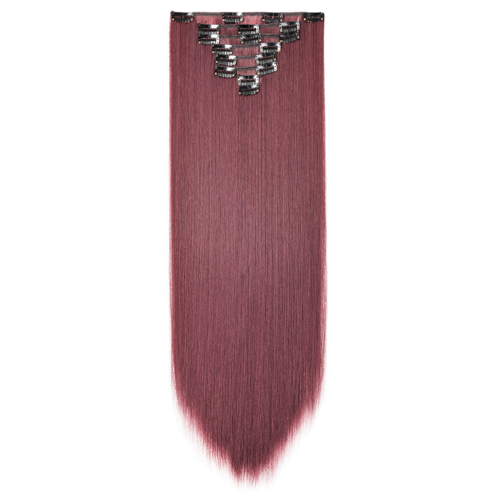8PCS Clip in Hair Extensions Wine Red Burgundy Highlight Seamless Double Weft Hair Extensions Full Head 18 Clips Women Hairpiece 26 Straight Tangle-free Silky Soft Party Valentines